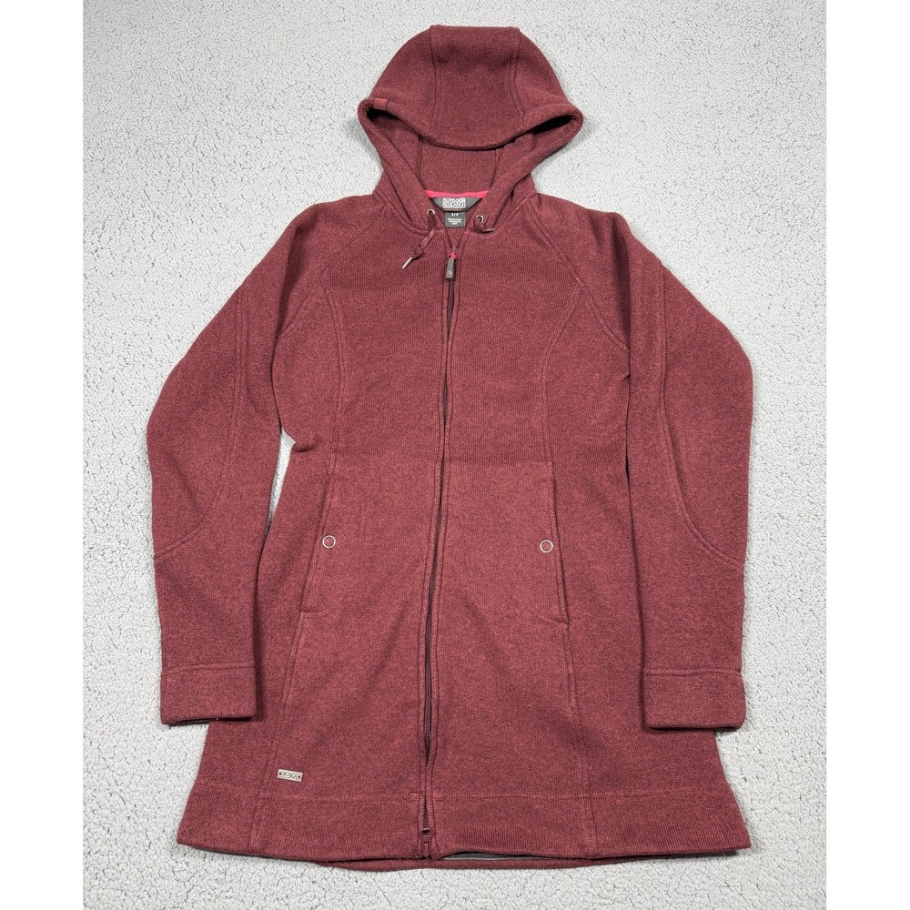 Outdoor Research Fleece Coat Womens Small Red Hooded Full Zip Mid Length 90955‎